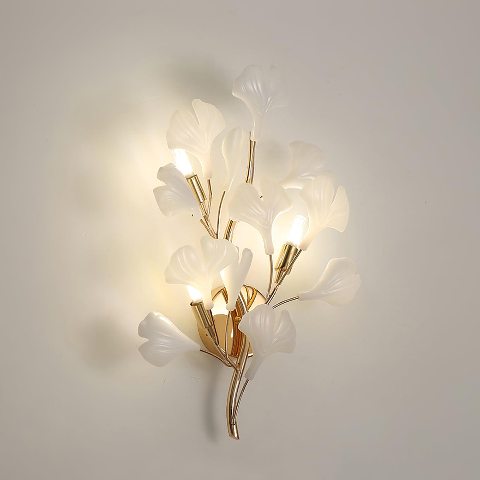 Elegant Gold and White Ginkgo Leaf Wall Sconce Indoor Ceramic Accent Lighting
