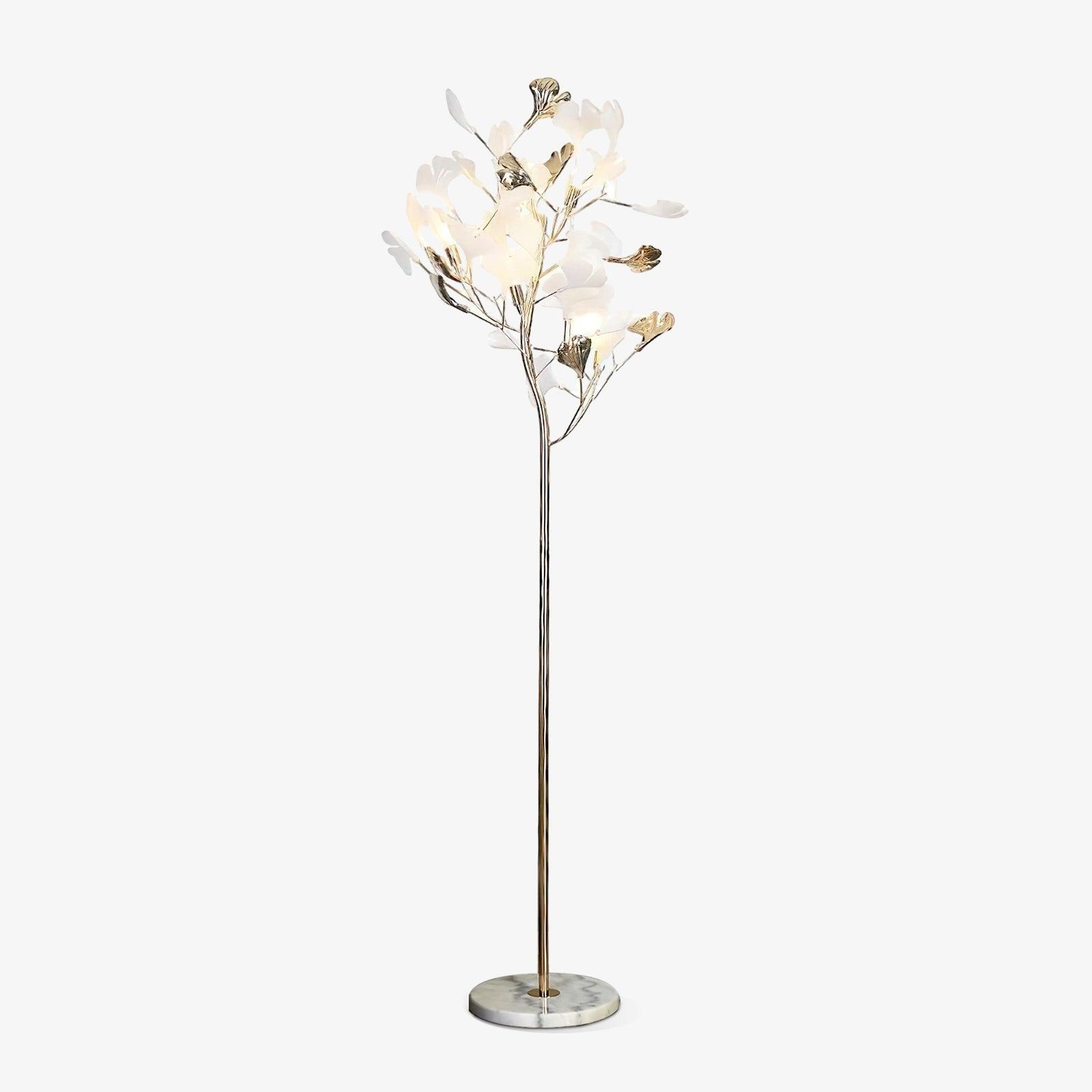 Luxury Porcelain Ginkgo Leaf Accent Standing Floor Lamp in Gold Finish