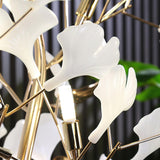 Luxury Porcelain Ginkgo Leaf Accent Standing Floor Lamp in Gold Finish