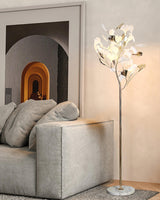 Luxury Porcelain Ginkgo Leaf Accent Standing Floor Lamp in Gold Finish
