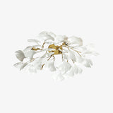 Modern Gold Ginkgo Leaf Flush Mount Ceiling Light with White Ceramic Accents