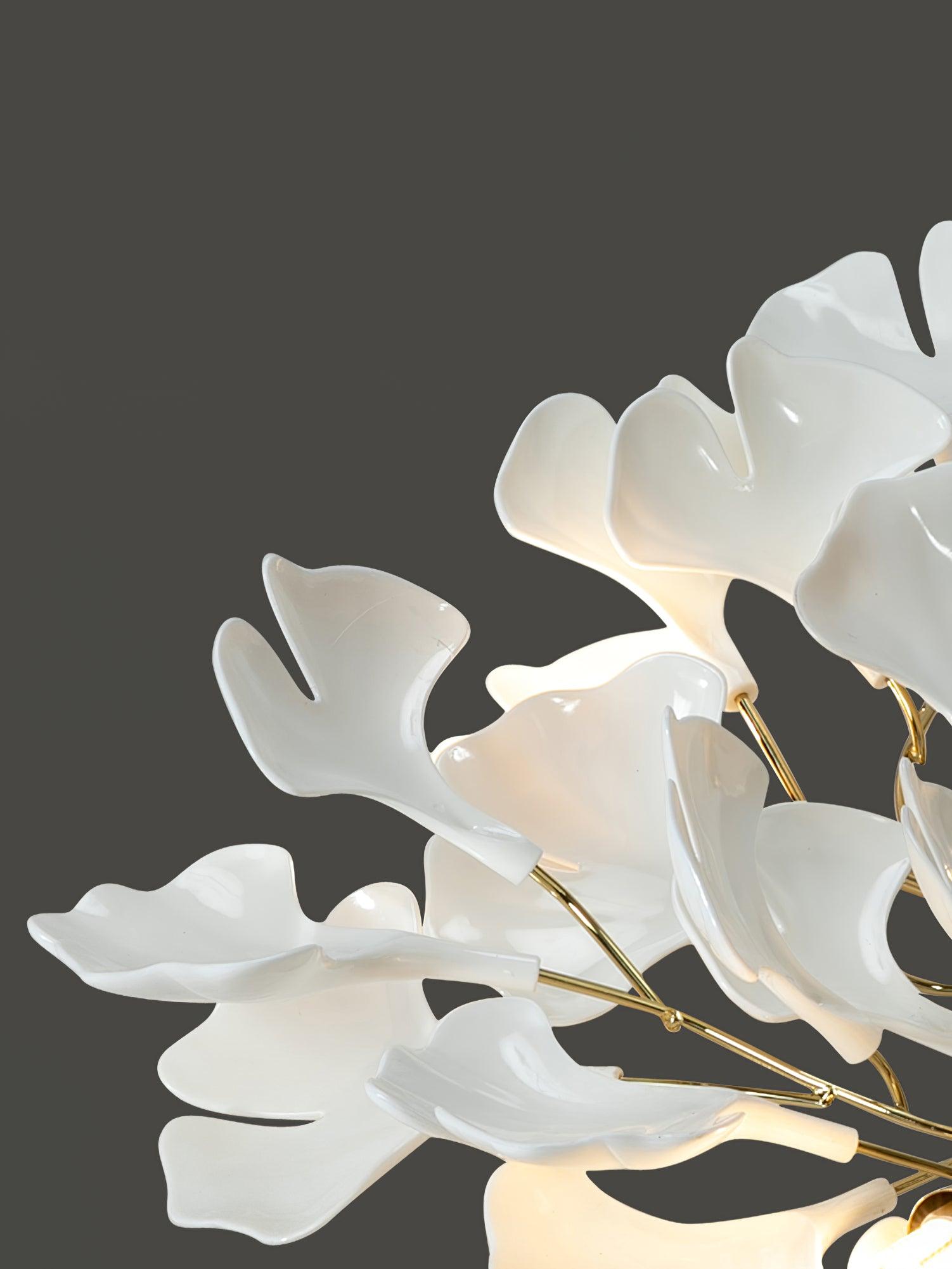 Modern Gold Ginkgo Leaf Flush Mount Ceiling Light with White Ceramic Accents