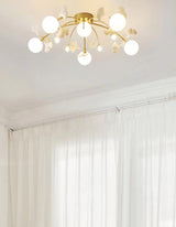 Modern Ginkgo Branch Glass Globe Ceiling Light Gold Semi Flush Mount Chandelier