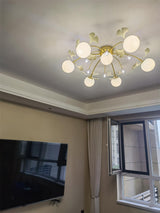Modern Ginkgo Branch Glass Globe Ceiling Light Gold Semi Flush Mount Chandelier