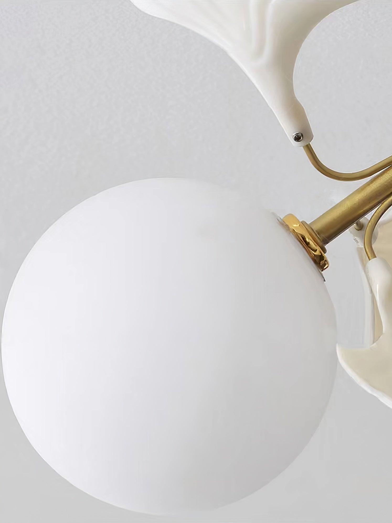 Modern Ginkgo Branch Glass Globe Ceiling Light Gold Semi Flush Mount Chandelier