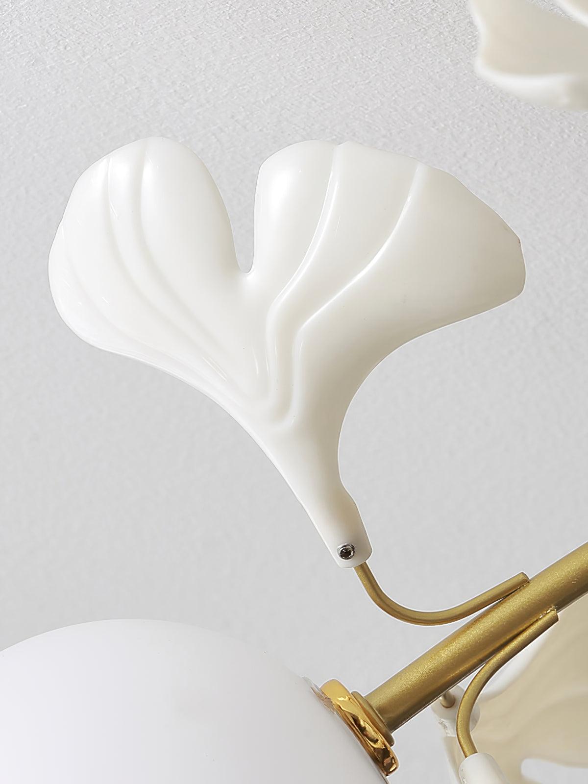 Modern Ginkgo Branch Glass Globe Ceiling Light Gold Semi Flush Mount Chandelier