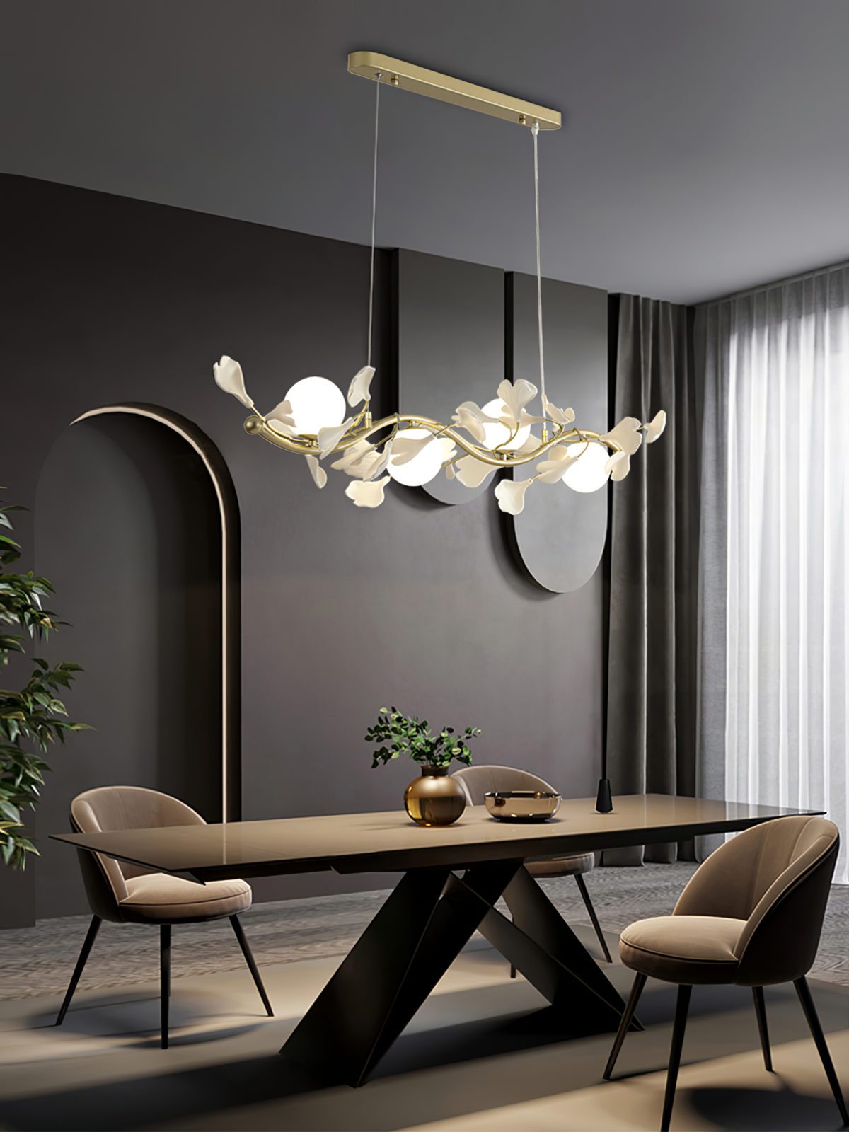 luxury-ginkgo-leaf-linear-chandelier-gold-metal-bar-light-with-white-ceramic-petal-shades