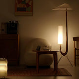 Modern Giraffe Torchiere Floor Lamp Walnut and Stainless Steel Standing Light with White Shade