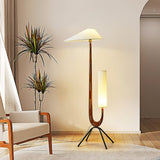 Modern Giraffe Torchiere Floor Lamp Walnut and Stainless Steel Standing Light with White Shade