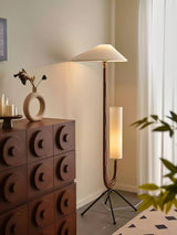Modern Giraffe Torchiere Floor Lamp Walnut and Stainless Steel Standing Light with White Shade