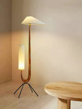 Modern Giraffe Torchiere Floor Lamp Walnut and Stainless Steel Standing Light with White Shade