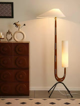Modern Giraffe Torchiere Floor Lamp Walnut and Stainless Steel Standing Light with White Shade