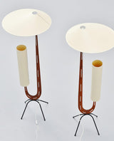 Modern Giraffe Torchiere Floor Lamp Walnut and Stainless Steel Standing Light with White Shade