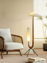 Modern Giraffe Torchiere Floor Lamp Walnut and Stainless Steel Standing Light with White Shade