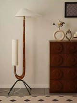 Modern Giraffe Torchiere Floor Lamp Walnut and Stainless Steel Standing Light with White Shade