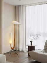 Modern Giraffe Torchiere Floor Lamp Walnut and Stainless Steel Standing Light with White Shade
