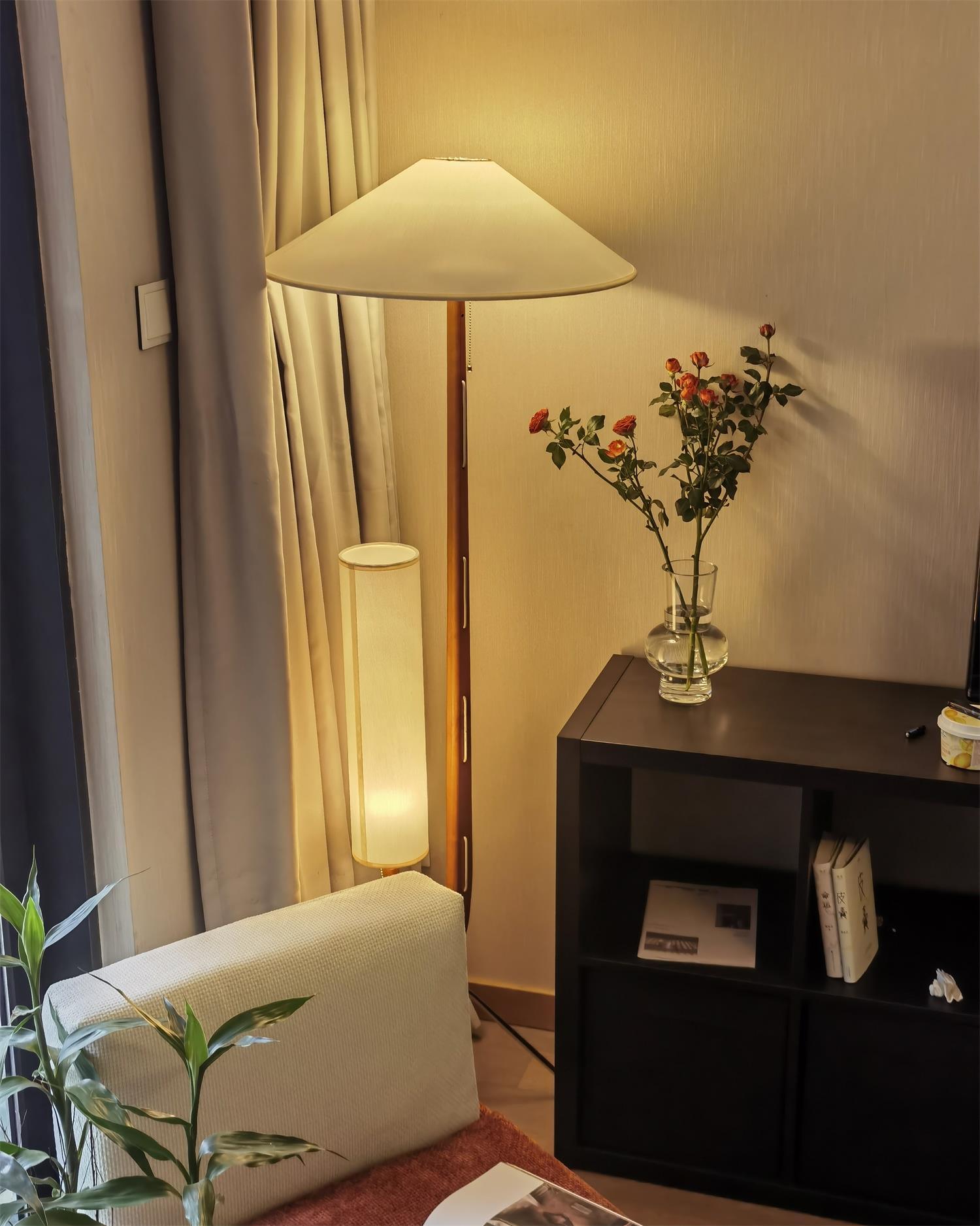 Modern Giraffe Torchiere Floor Lamp Walnut and Stainless Steel Standing Light with White Shade