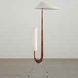 Modern Giraffe Torchiere Floor Lamp Walnut and Stainless Steel Standing Light with White Shade