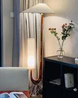 Modern Giraffe Torchiere Floor Lamp Walnut and Stainless Steel Standing Light with White Shade