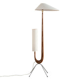 Modern Giraffe Torchiere Floor Lamp Walnut and Stainless Steel Standing Light with White Shade