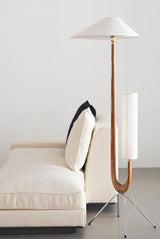 Modern Giraffe Torchiere Floor Lamp Walnut and Stainless Steel Standing Light with White Shade