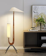 Modern Giraffe Torchiere Floor Lamp Walnut and Stainless Steel Standing Light with White Shade