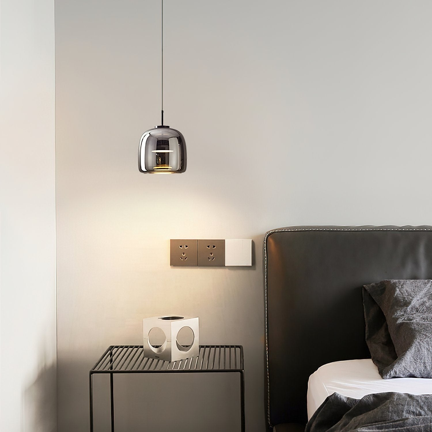 modern-smoke-gray-glass-drum-pendant-light-with-3-color-changing-led-technology