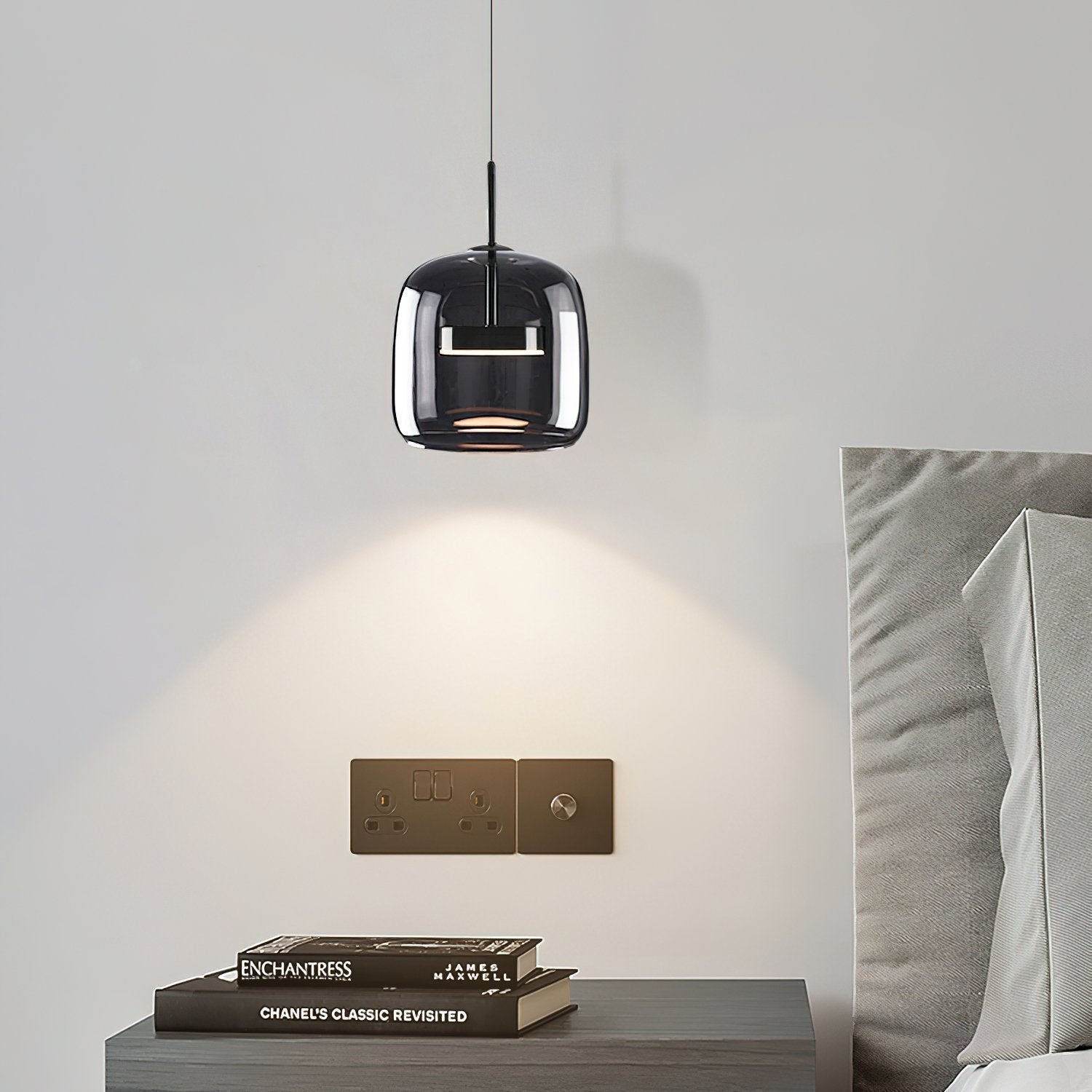 modern-smoke-gray-glass-drum-pendant-light-with-3-color-changing-led-technology