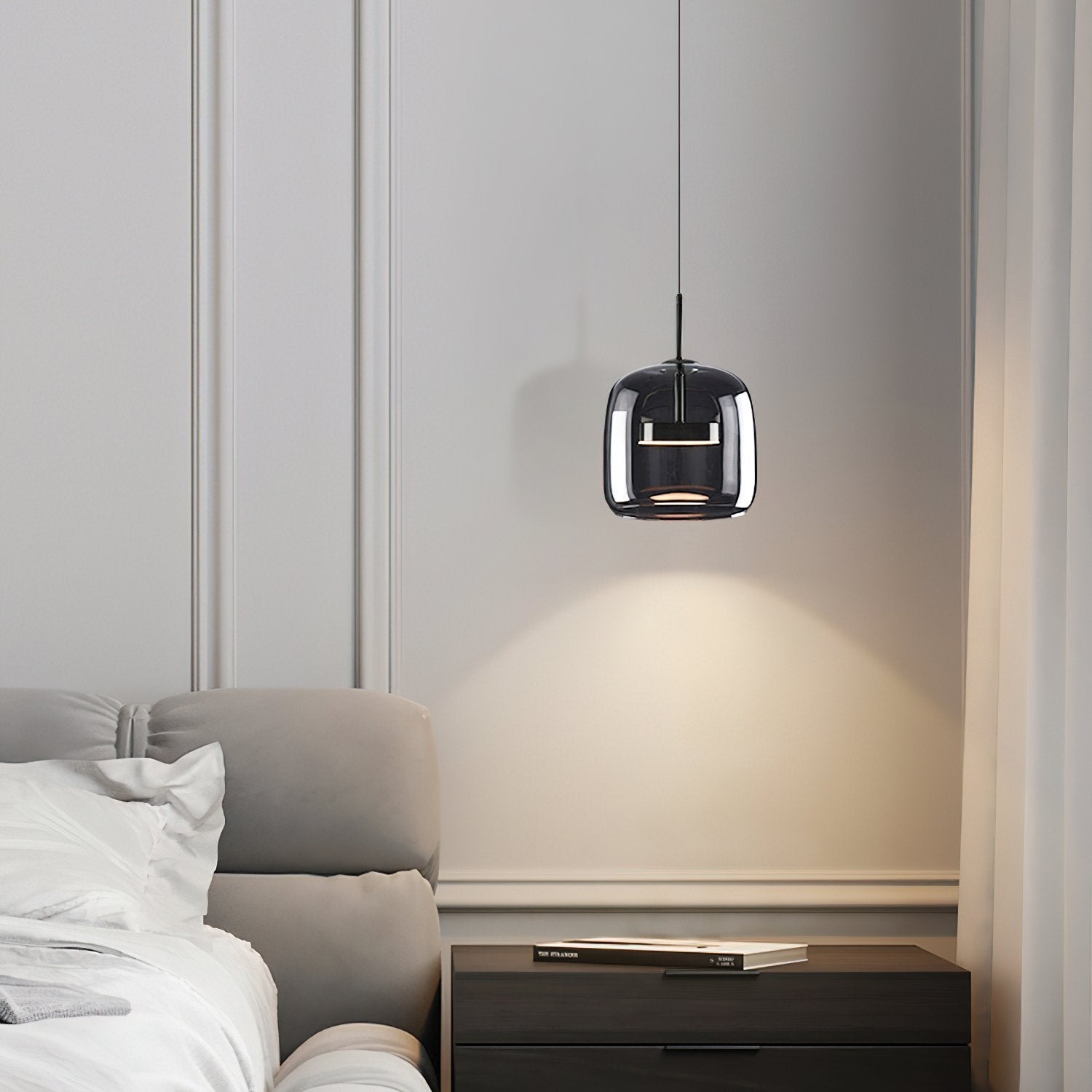 modern-smoke-gray-glass-drum-pendant-light-with-3-color-changing-led-technology