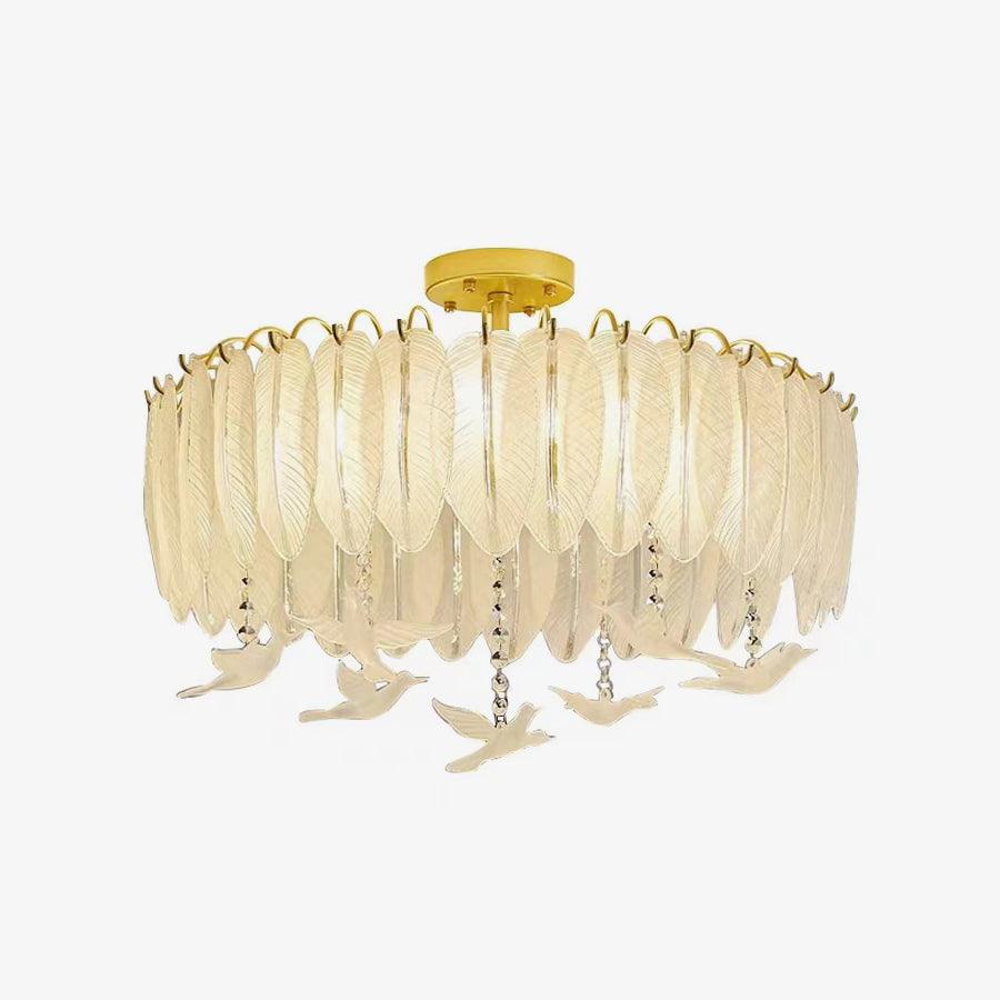 Modern Opaque Glass Feather Flush Mount Ceiling Light with Copper Plated Frame
