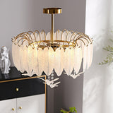 Modern Opaque Glass Feather Flush Mount Ceiling Light with Copper Plated Frame