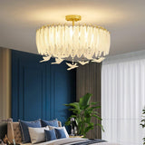 Modern Opaque Glass Feather Flush Mount Ceiling Light with Copper Plated Frame