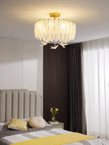 Modern Opaque Glass Feather Flush Mount Ceiling Light with Copper Plated Frame