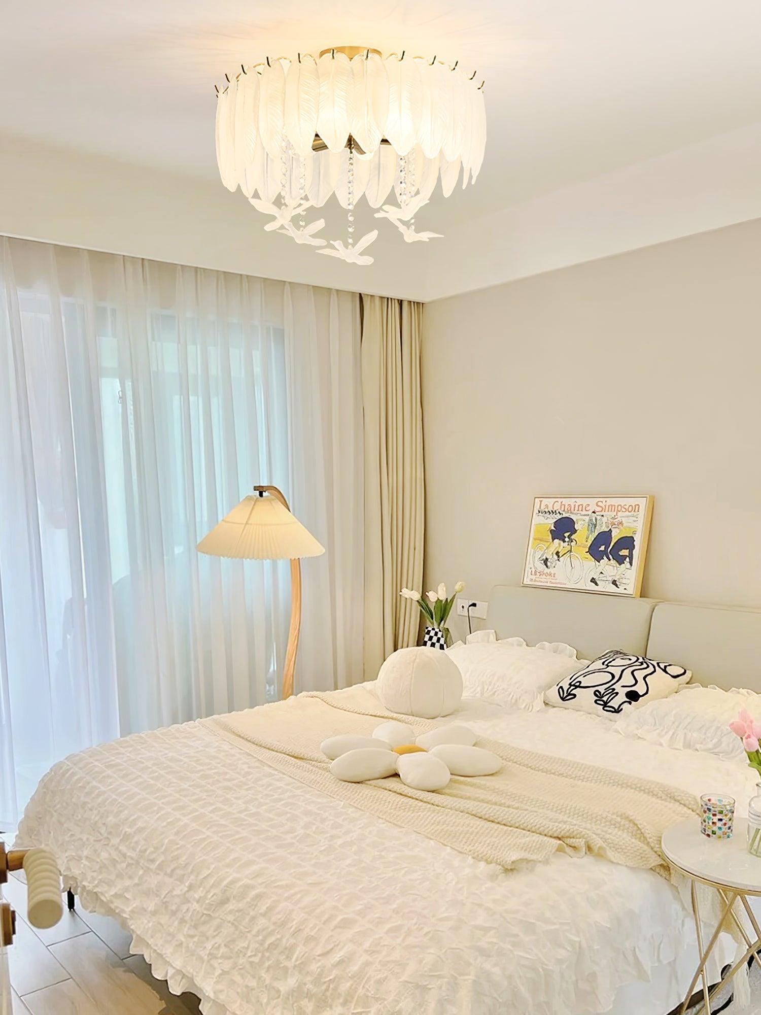 Modern Opaque Glass Feather Flush Mount Ceiling Light with Copper Plated Frame
