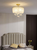 Modern Opaque Glass Feather Flush Mount Ceiling Light with Copper Plated Frame