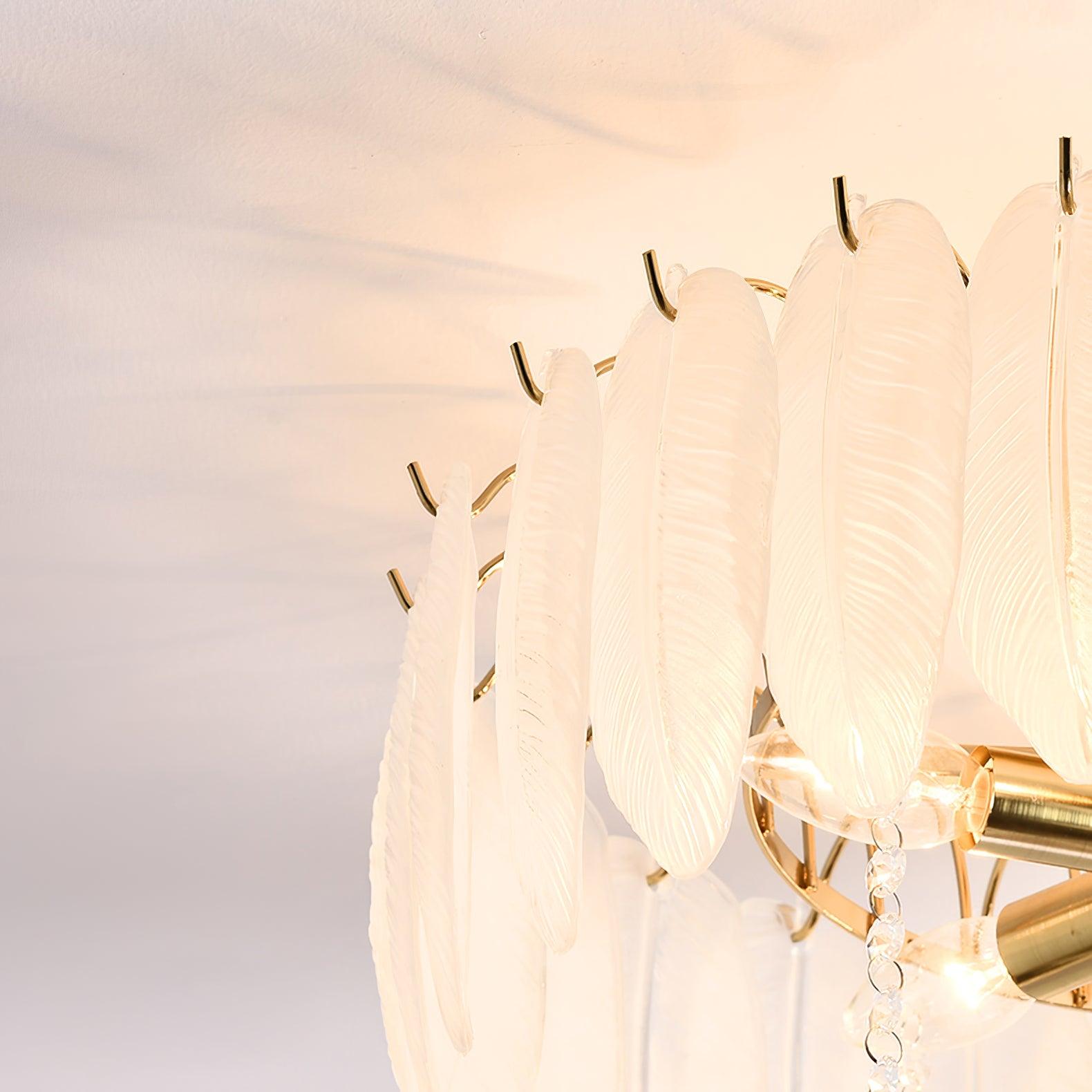 Modern Opaque Glass Feather Flush Mount Ceiling Light with Copper Plated Frame