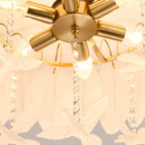 Modern Opaque Glass Feather Flush Mount Ceiling Light with Copper Plated Frame