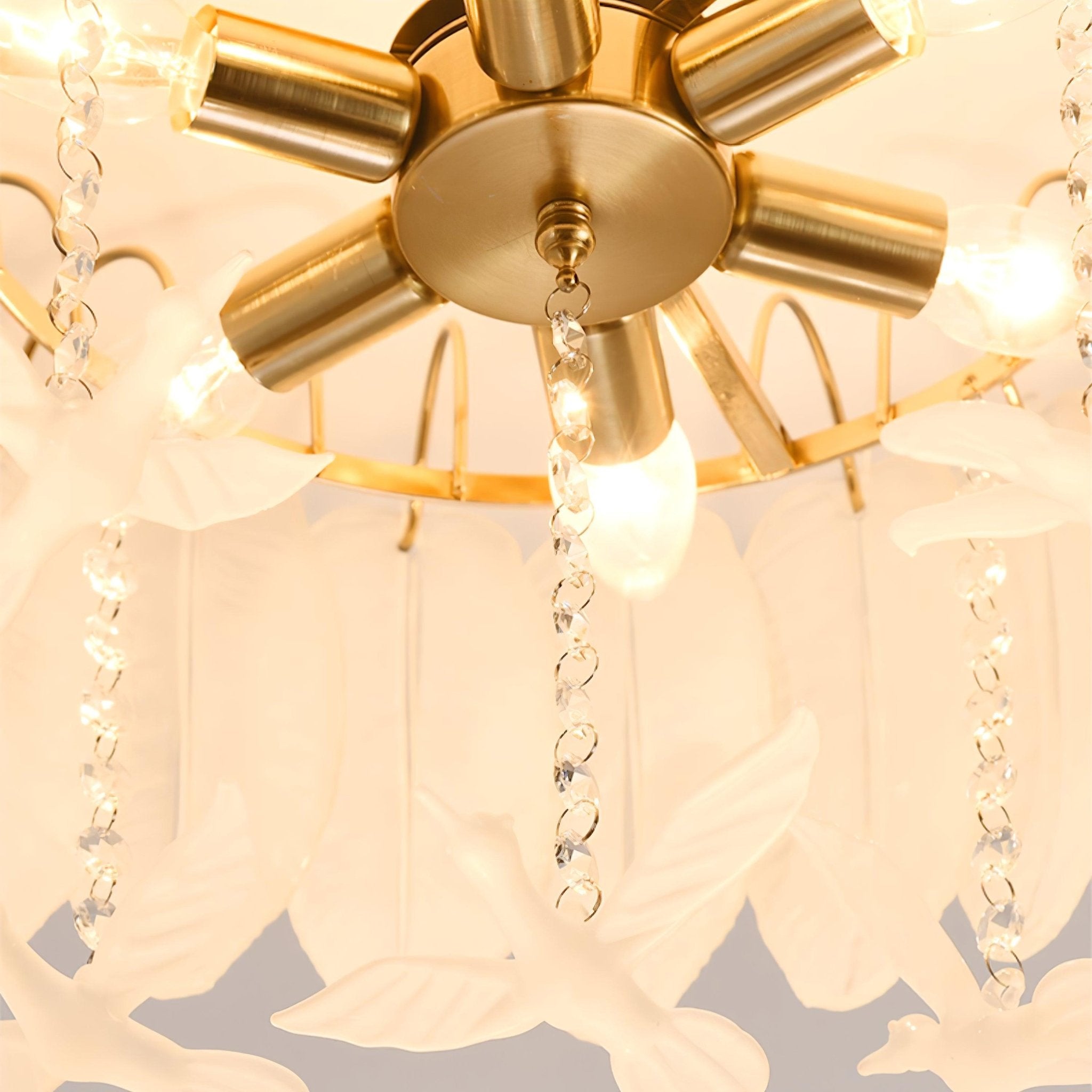 Modern Opaque Glass Feather Flush Mount Ceiling Light with Copper Plated Frame