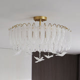 Modern Opaque Glass Feather Flush Mount Ceiling Light with Copper Plated Frame