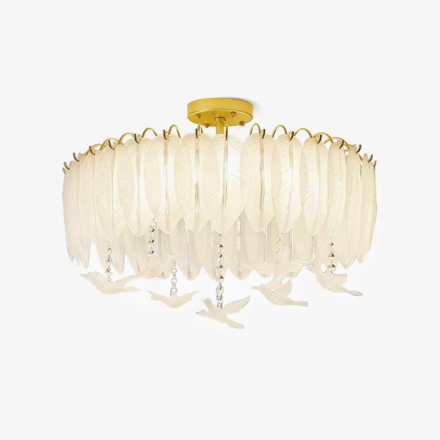 Modern Opaque Glass Feather Flush Mount Ceiling Light with Copper Plated Frame