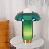 Green Glass Mushroom Table Lamp Mid Century Modern Bedside Nightstand Lighting for Living Room