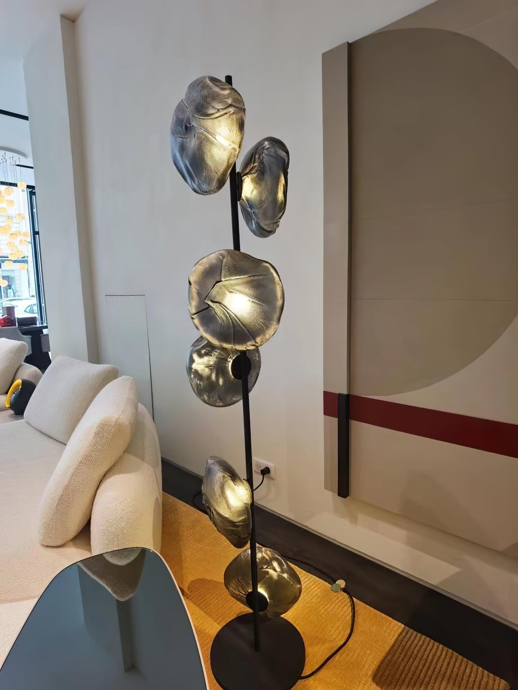 Elegant Handcrafted Glass Petal Standing Floor Lamp with Modern Melt Lava Effect Shades
