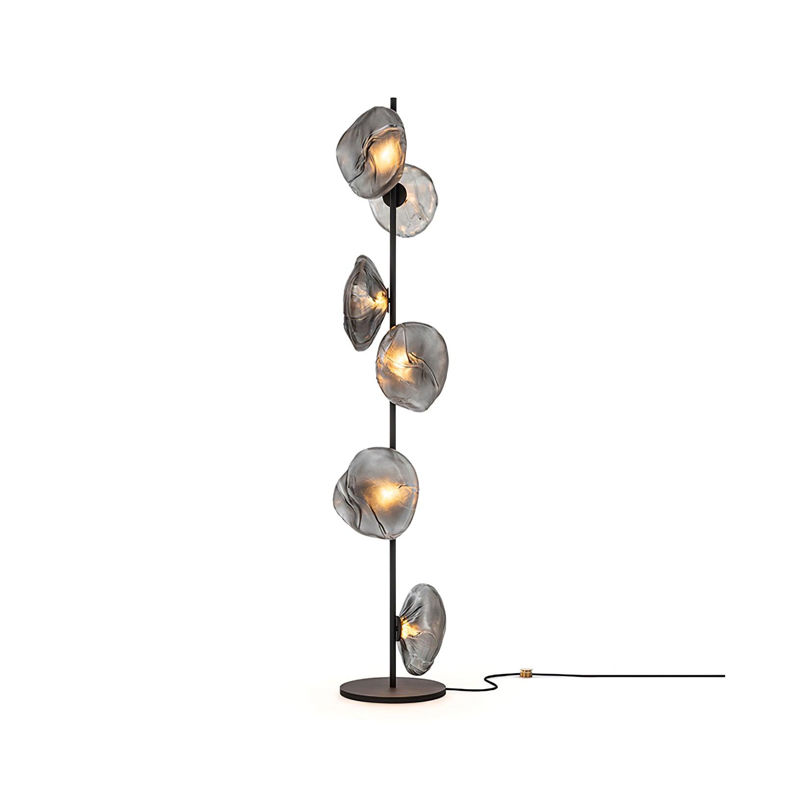 Elegant Handcrafted Glass Petal Standing Floor Lamp with Modern Melt Lava Effect Shades