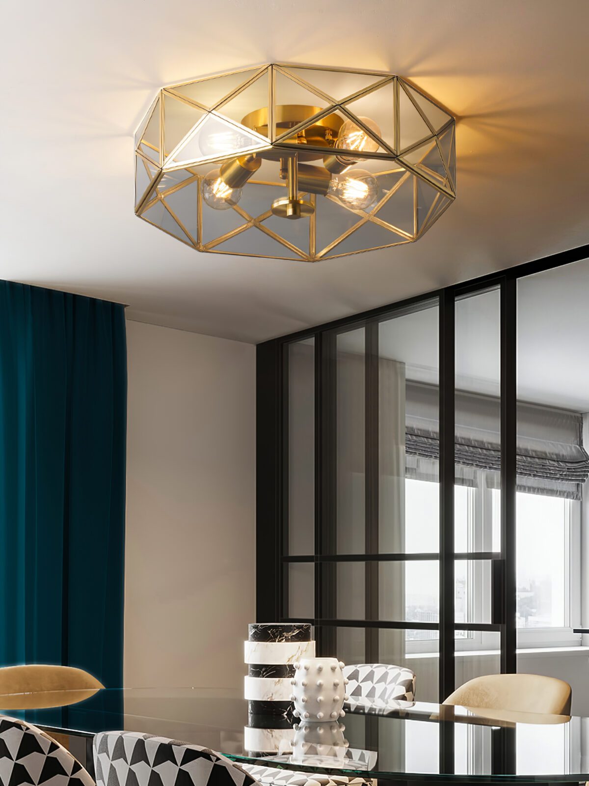 modern-geometric-polyhedron-glass-flush-mount-ceiling-light-brass-metal-base-industrial-retro-fixture