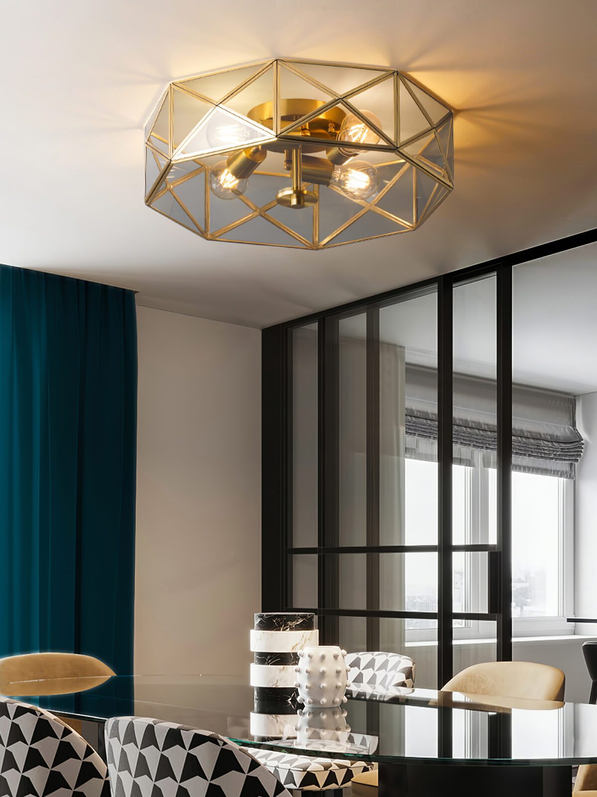 modern-geometric-polyhedron-glass-flush-mount-ceiling-light-brass-metal-base-industrial-retro-fixture