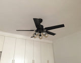 Vintage Industrial Black Ceiling Fan with Glass Globe Lighting and Three Speed Motor