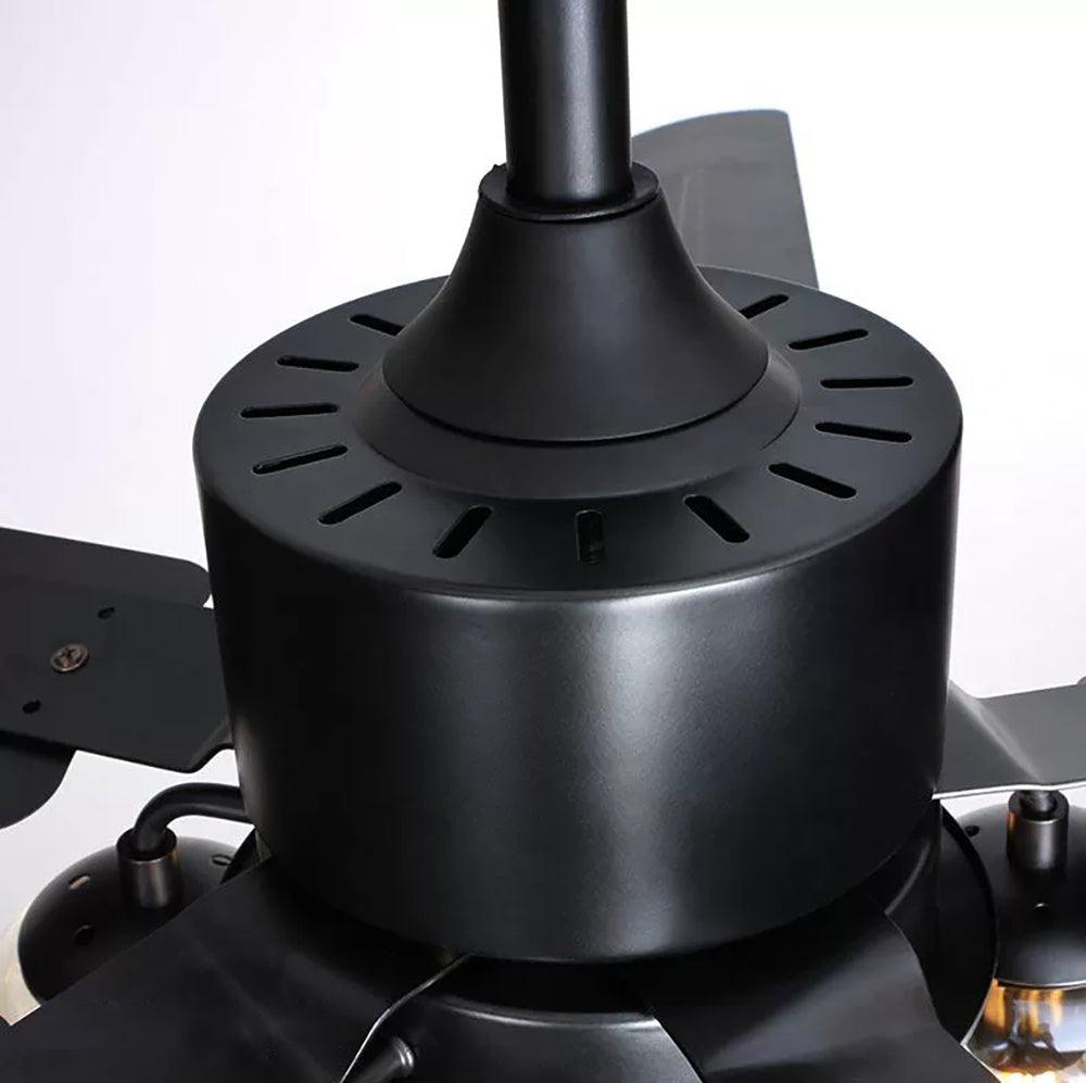 Vintage Industrial Black Ceiling Fan with Glass Globe Lighting and Three Speed Motor