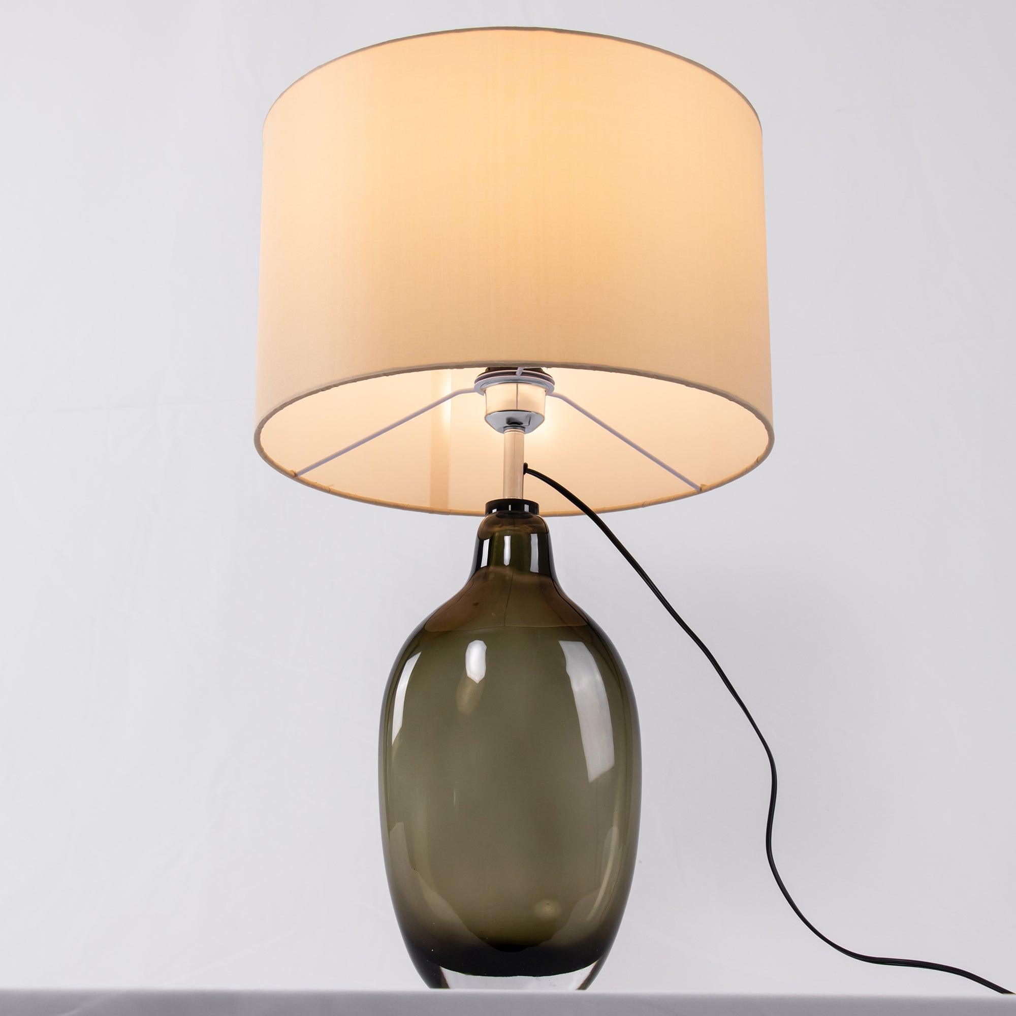 Luxury Smoky Glazed Crystal Table Lamp with Fabric Shade for Elegant Bedroom Lighting