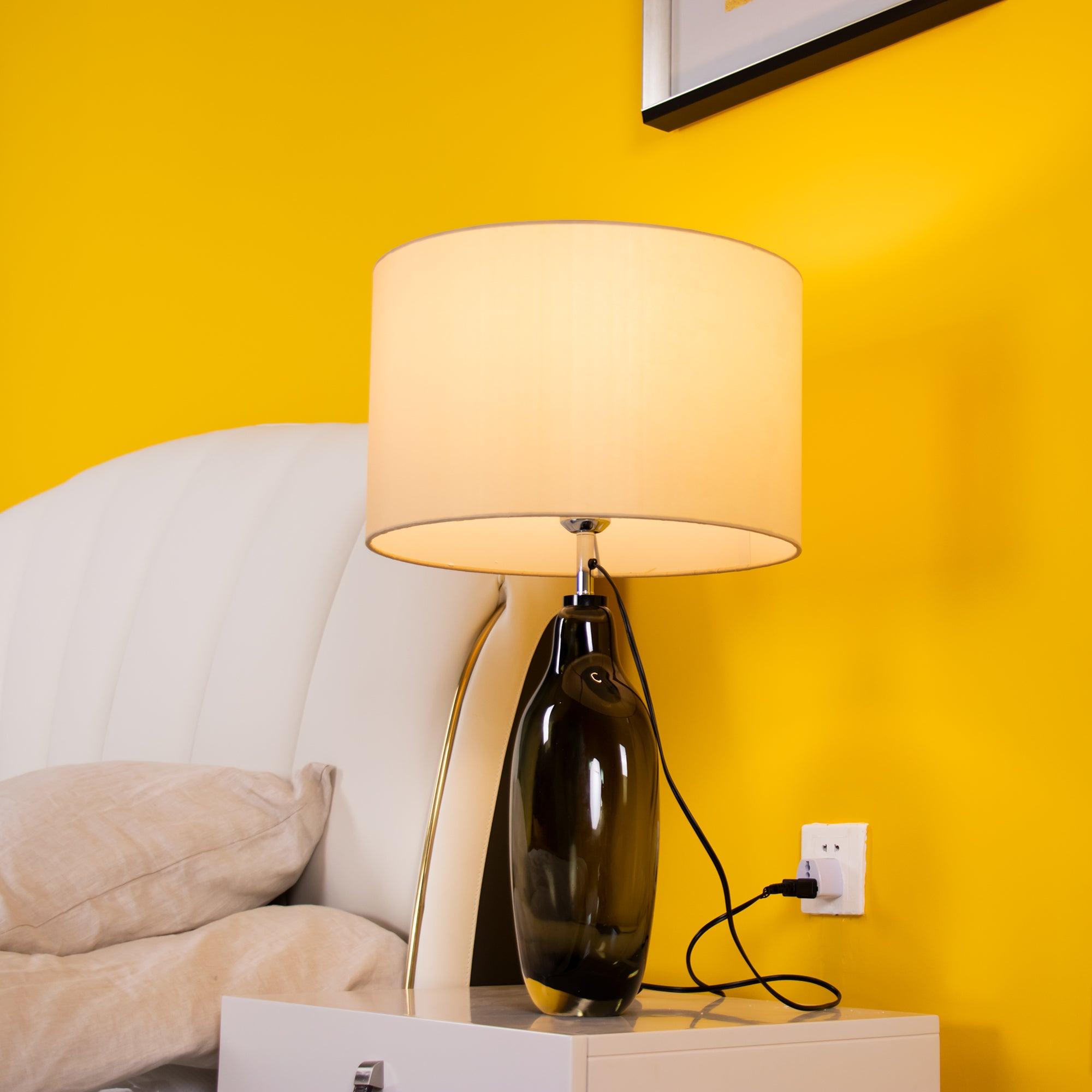 Luxury Smoky Glazed Crystal Table Lamp with Fabric Shade for Elegant Bedroom Lighting