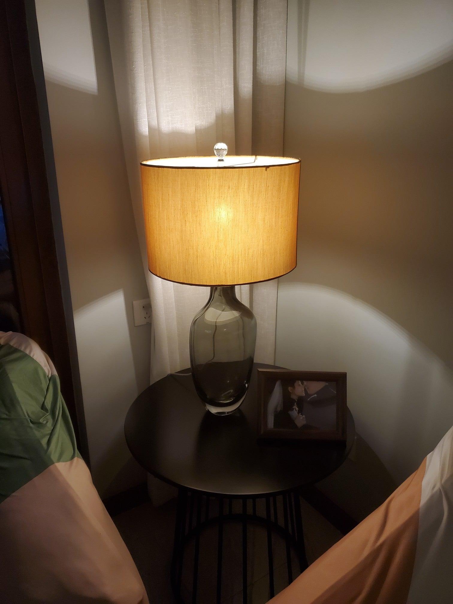 Luxury Smoky Glazed Crystal Table Lamp with Fabric Shade for Elegant Bedroom Lighting